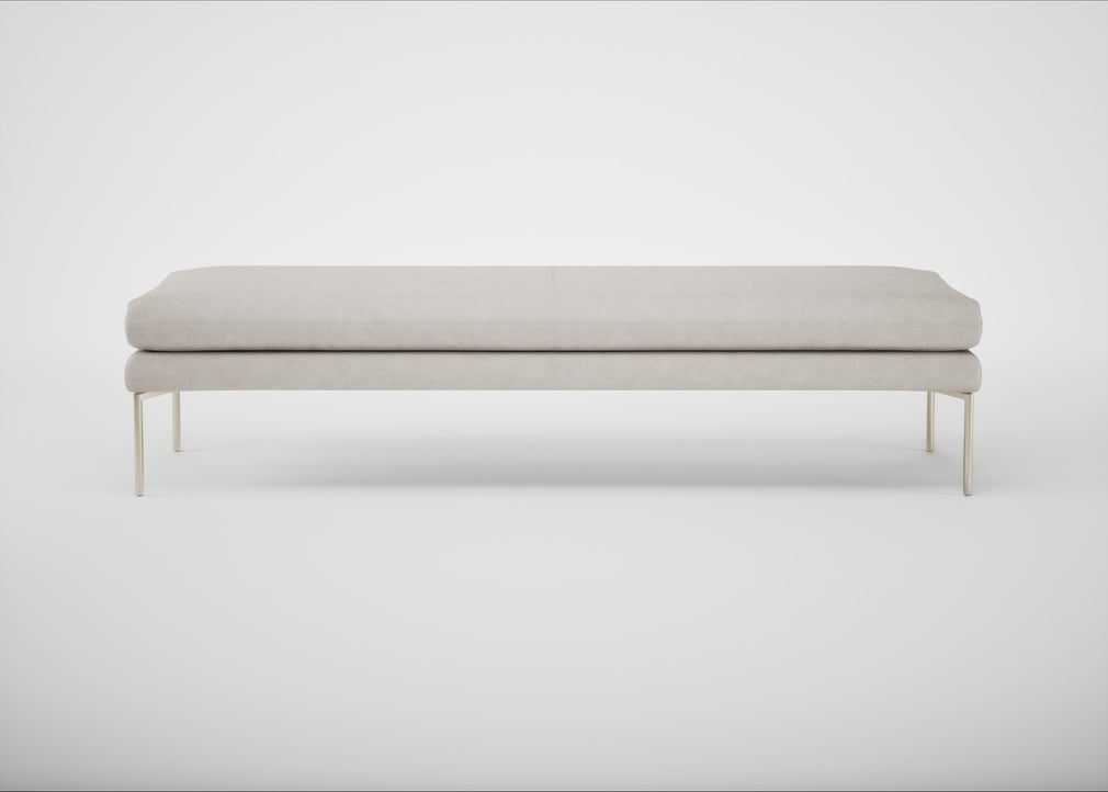 Matera Bench Leather Grain White 000 / Stainless Steel / 180cm