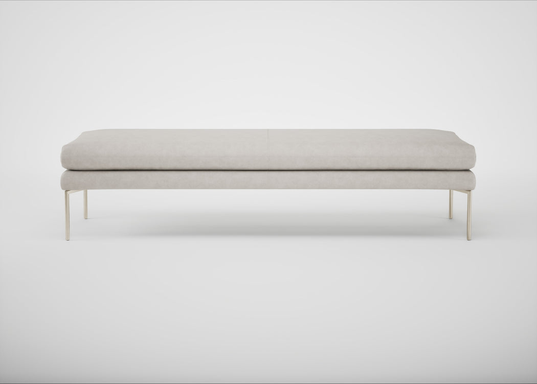 Matera Bench Leather Grain White 000 / Stainless Steel / 180cm