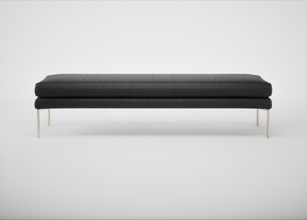 Matera Bench Linea Leather Black 622 / Stainless Steel / 180cm