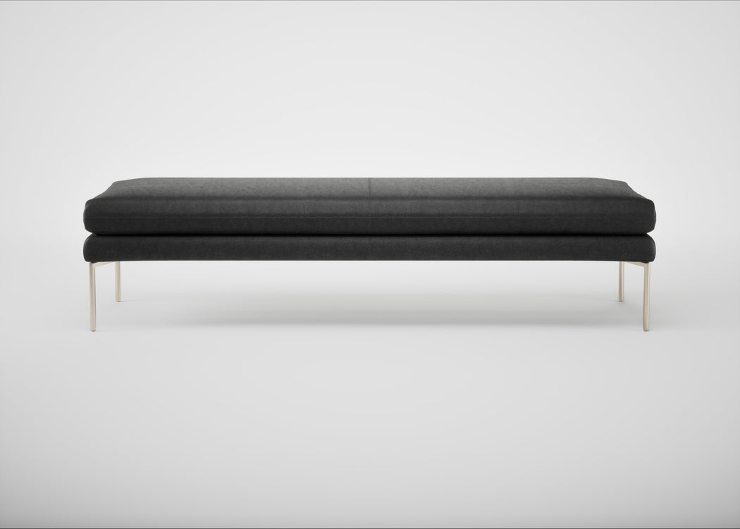 Matera Bench Linea Leather Black 622 / Stainless Steel / 180cm