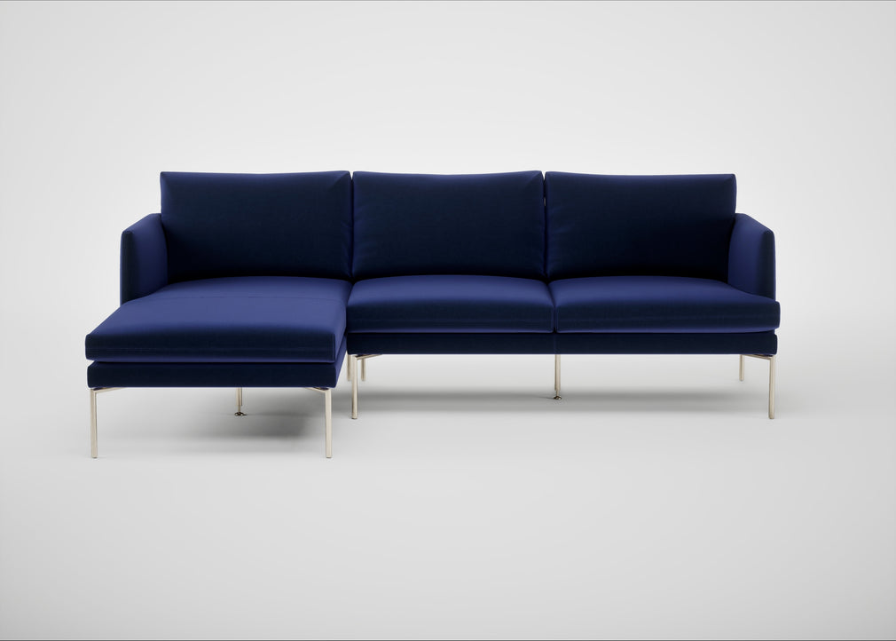Matera Left Hand Facing Chaise Sofa Nobilis Velvet Neptune / Stainless Steel