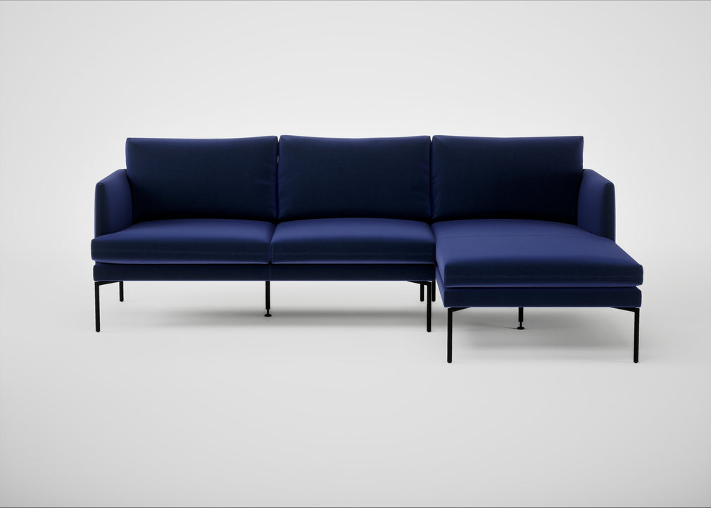Matera Right Hand Facing Chaise Sofa Nobilis Velvet Neptune / Black