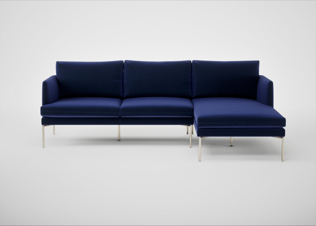 Matera Right Hand Facing Chaise Sofa Nobilis Velvet Neptune / Stainless Steel