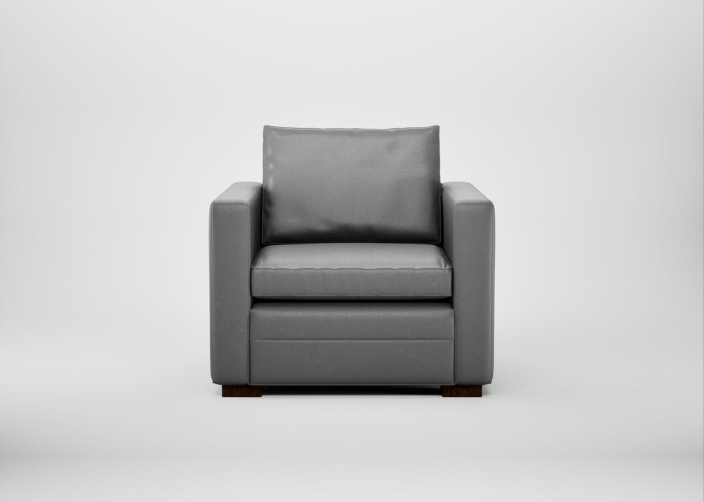 Palermo Armchair Daino Leather Steel / Walnut and Brass