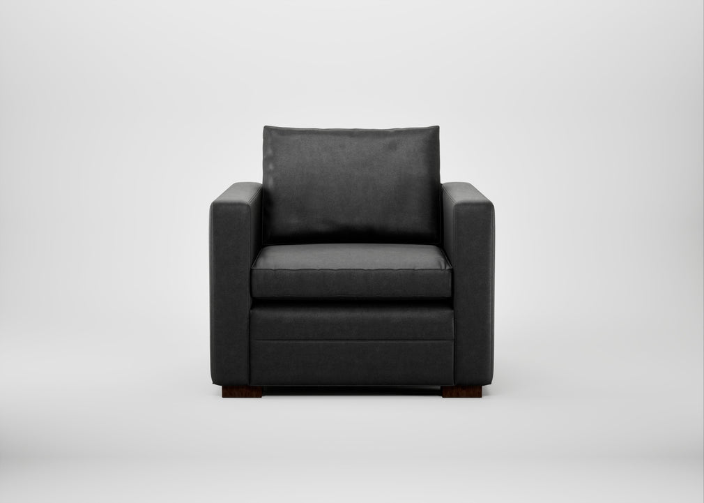 Palermo Armchair Linea Leather Black 622 / Walnut and Brass