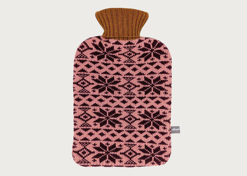 Lambswool Hottie Cover Plum & Mustard Fairisle