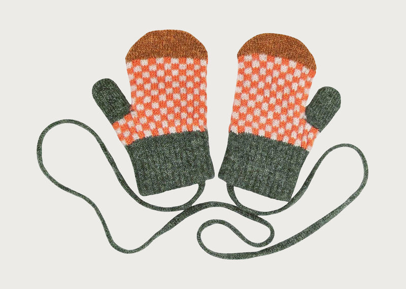 Kids Lambswool Mittens Orange Check