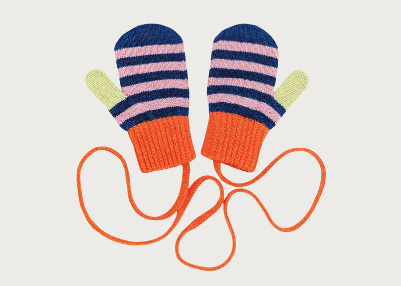 Kids Lambswool Mittens Bright Pink Stripe