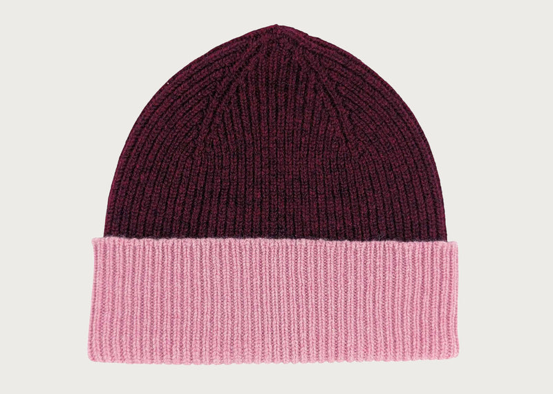 Ribbed Two Colour Lambswool Beanie Hat