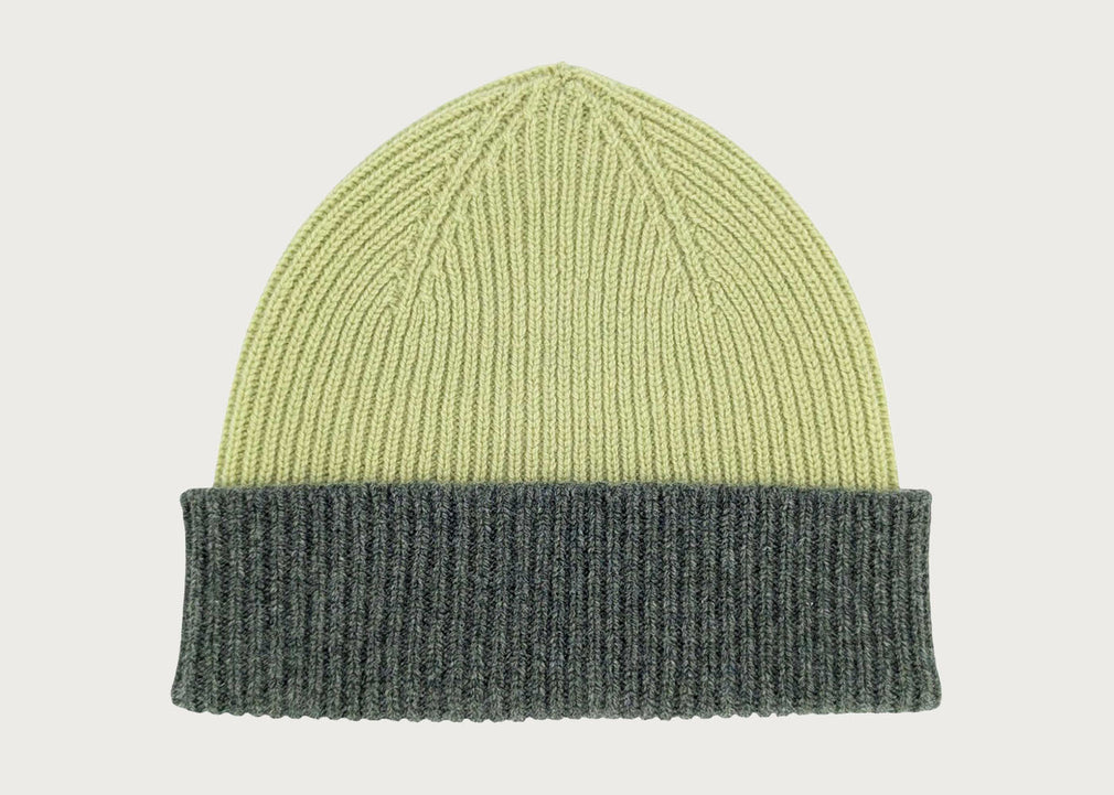 Ribbed Two Colour Lambswool Beanie Hat