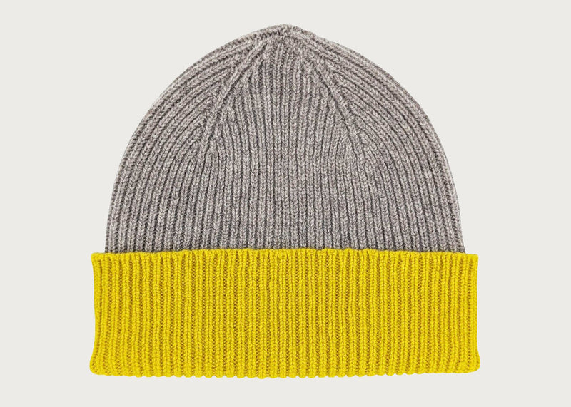 Ribbed Two Colour Lambswool Beanie Hat