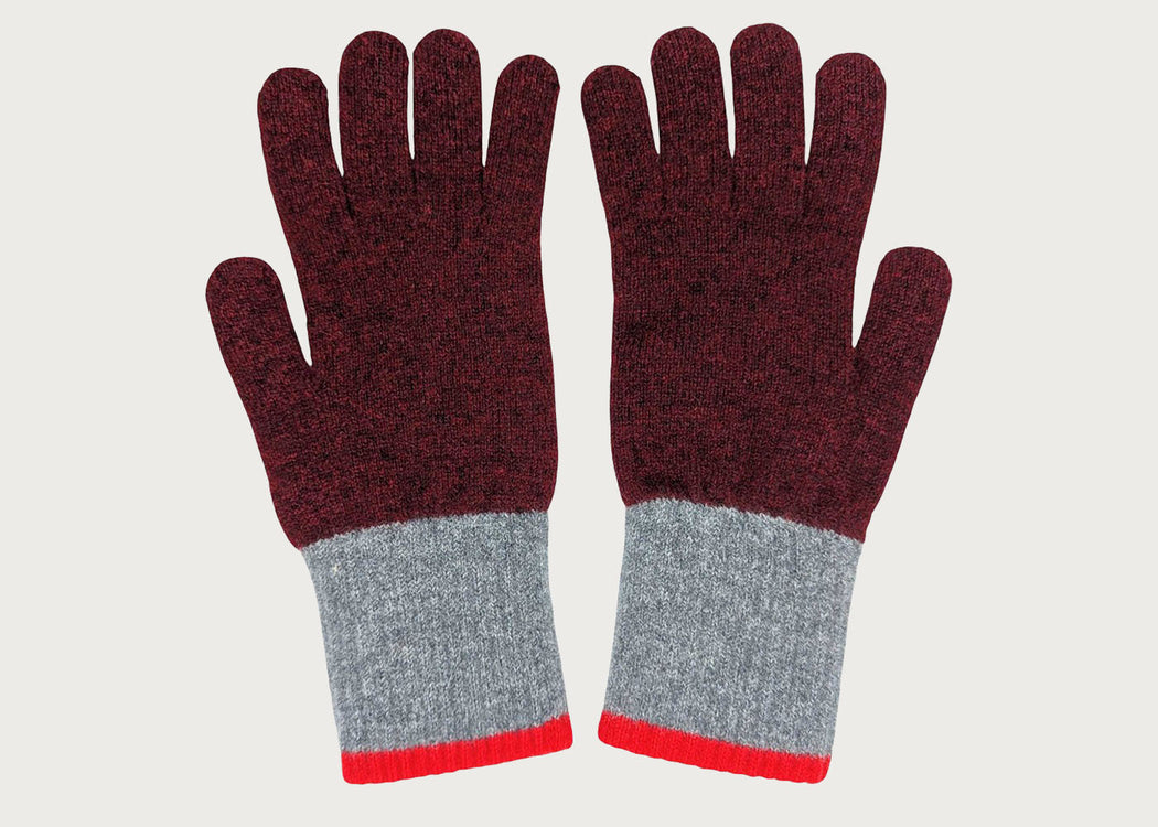 Mens Lambswool Gloves Red/Grey