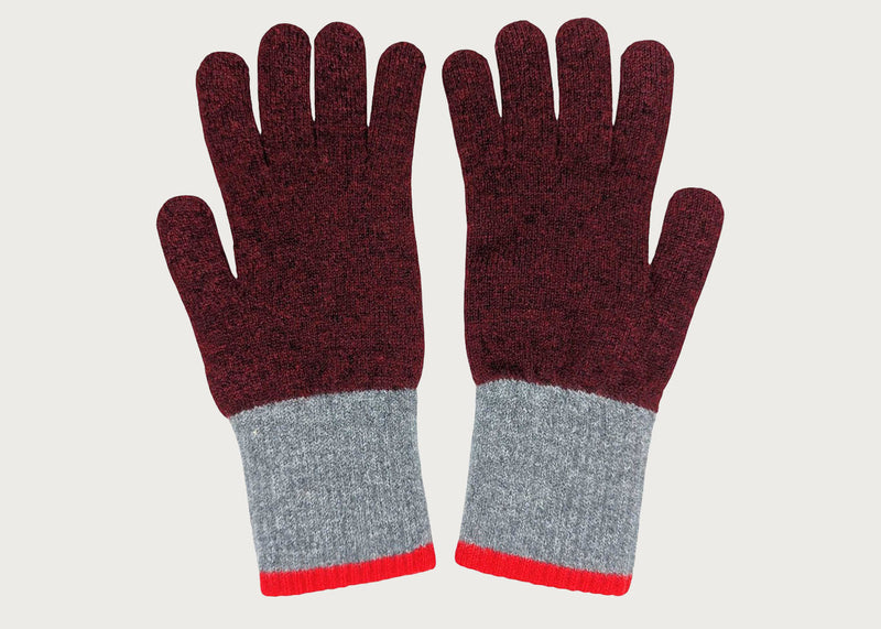Mens Lambswool Gloves Red/Grey