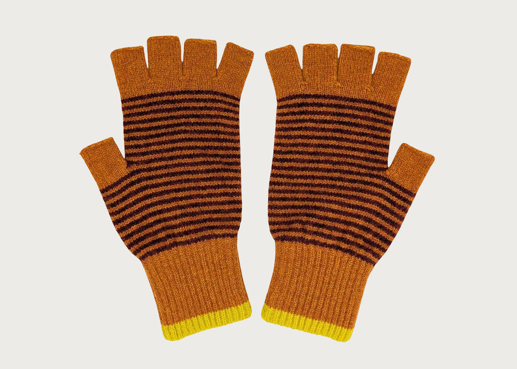 Unisex Lambswool Fingerless Gloves Rust