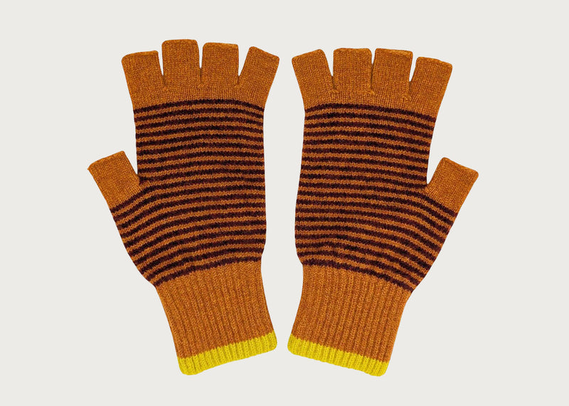 Unisex Lambswool Fingerless Gloves Rust