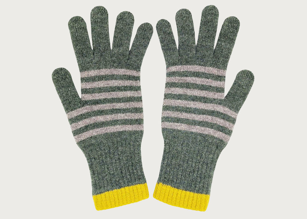 Womens Lambswool Gloves Green/Soft Brown