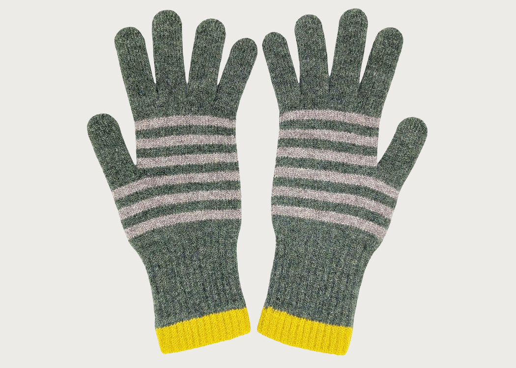 Womens Lambswool Gloves Green/Soft Brown