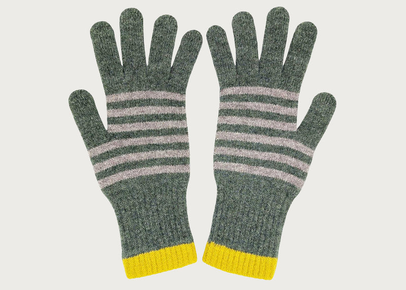 Womens Lambswool Gloves Green/Soft Brown