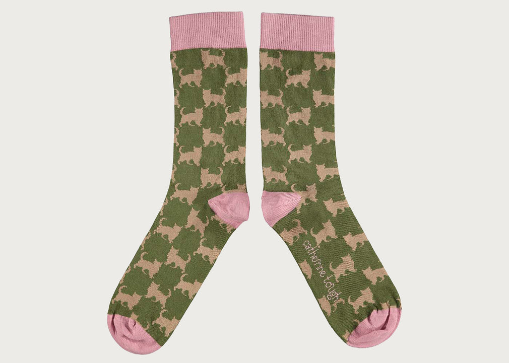Men's Organic Cotton Ankle Socks Cat Khaki