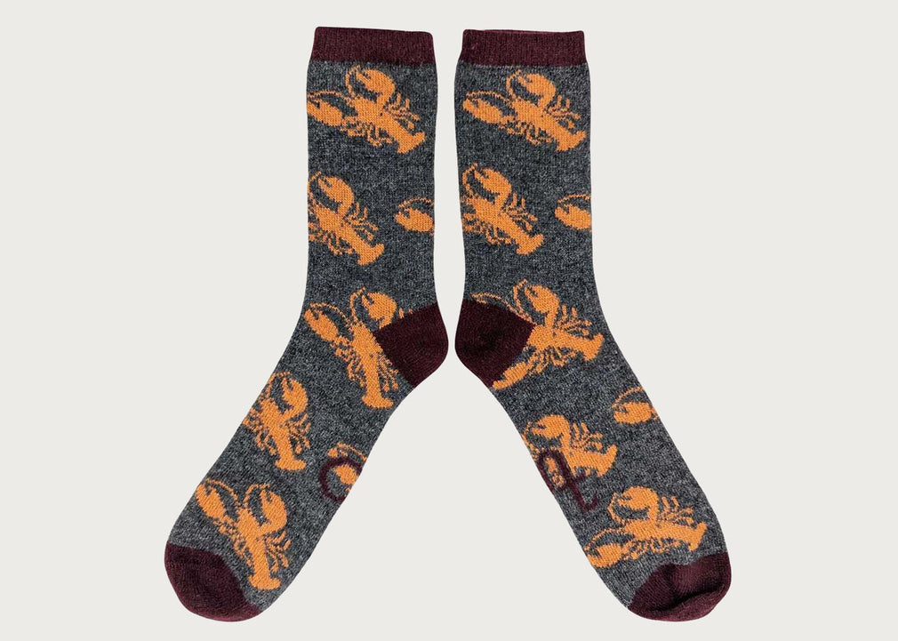 Men's Lambswool Socks Lobster Grey