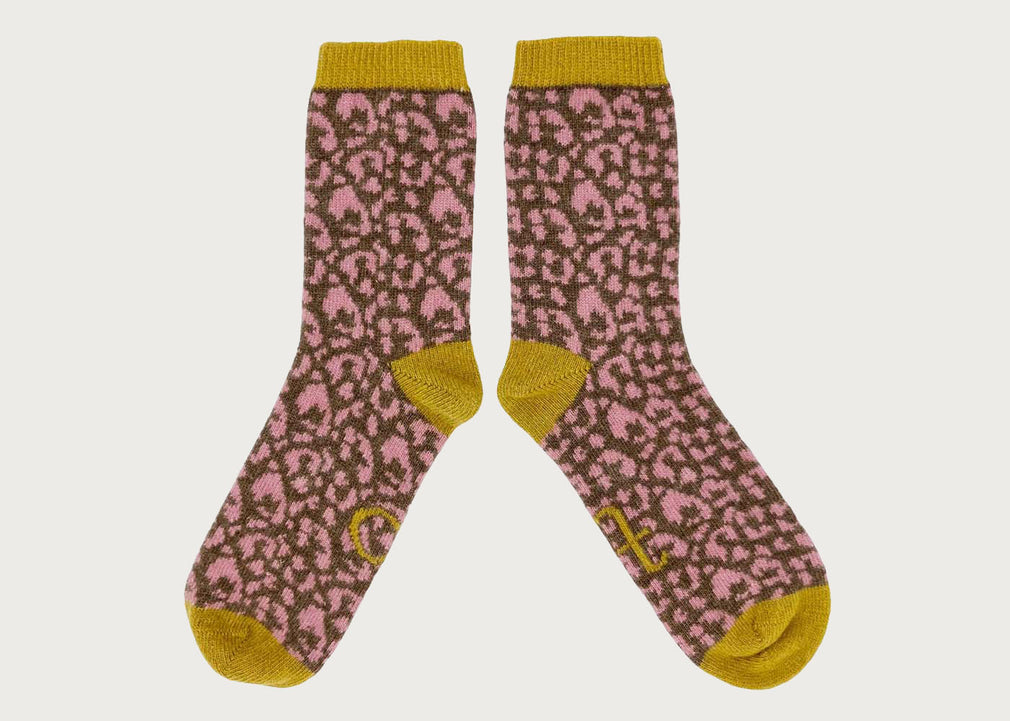Women's Lambswool Socks Leopoard Purple