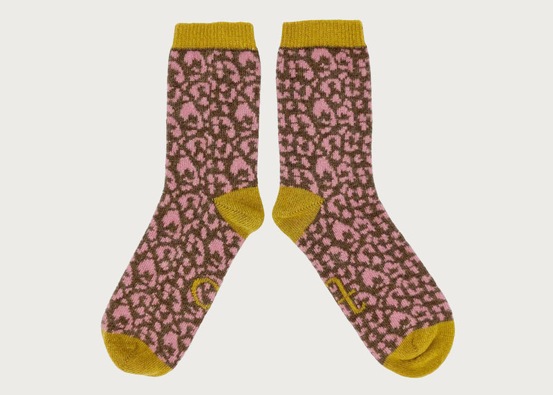 Women's Lambswool Socks Leopoard Purple