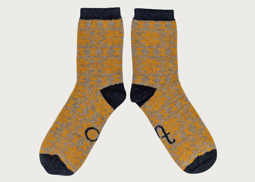 Women's Lambswool Socks Fairisle Mustard