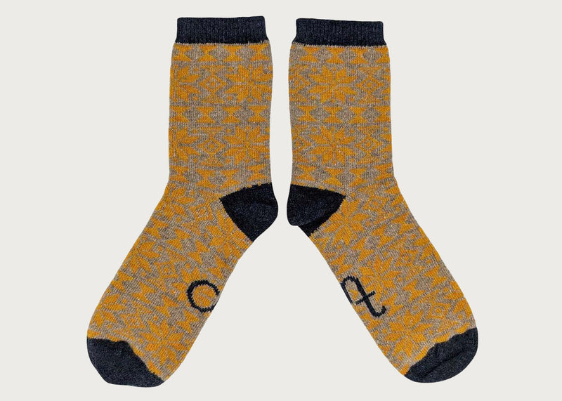 Women's Lambswool Socks Fairisle Mustard