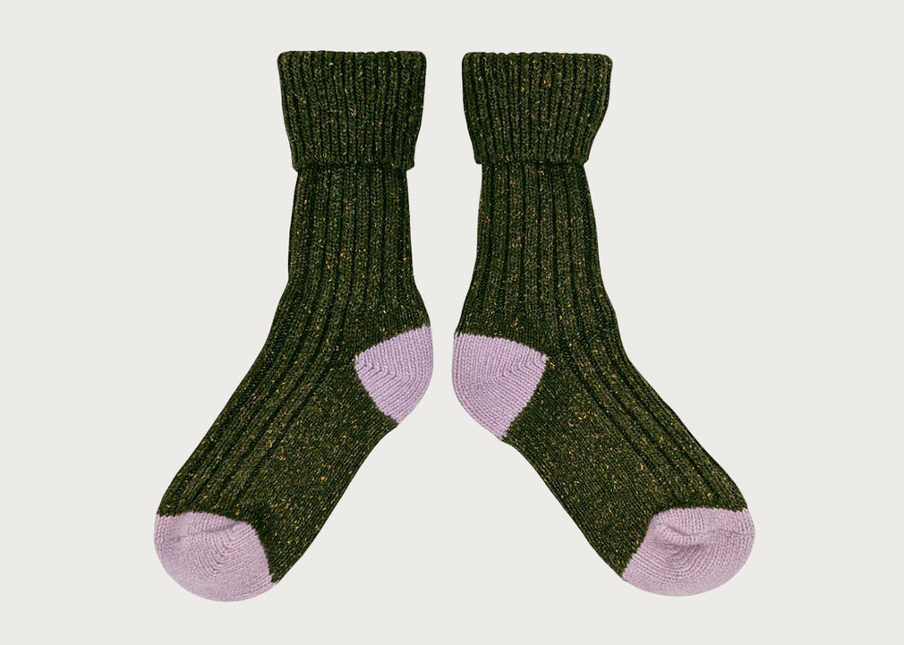 Women's Lambswool Silk Socks Green/Lilac