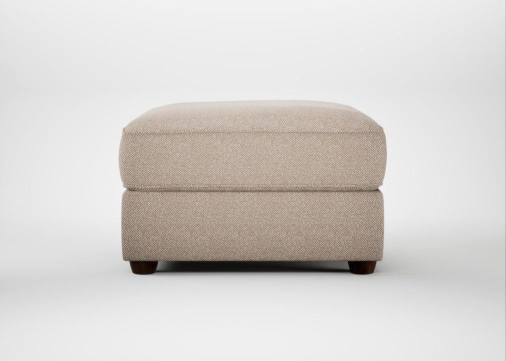 Tailor Rectangular Footstool Boucle Tweed Pearl / Walnut Stained