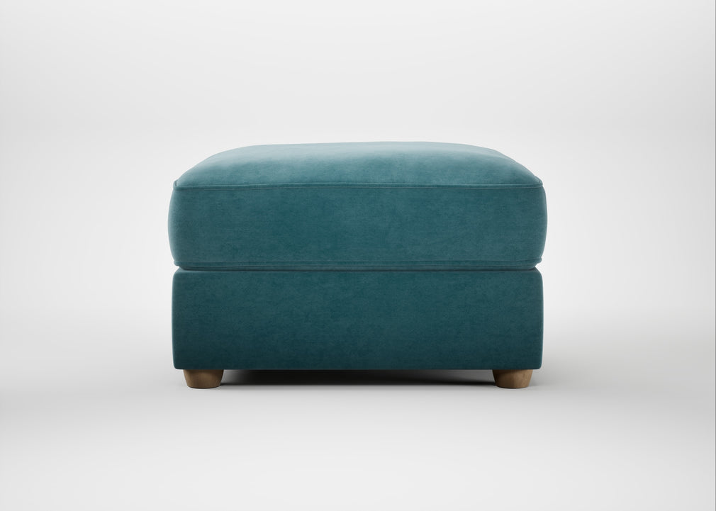 Tailor Rectangular Footstool Smart Luxe Velvet Airforce Blue / Natural