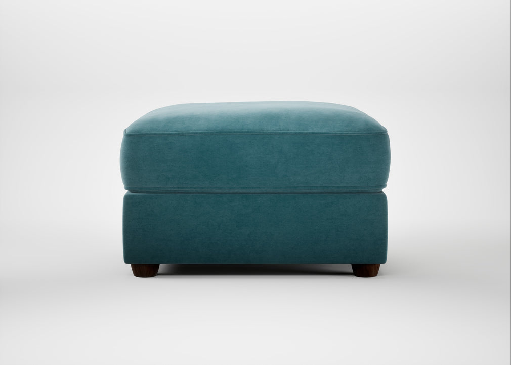 Tailor Rectangular Footstool Smart Luxe Velvet Airforce Blue / Walnut Stained