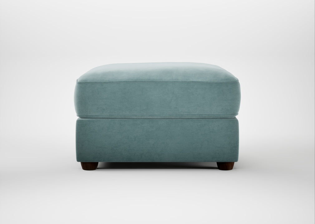 Tailor Rectangular Footstool Smart Luxe Velvet Mineral Blue / Walnut Stained