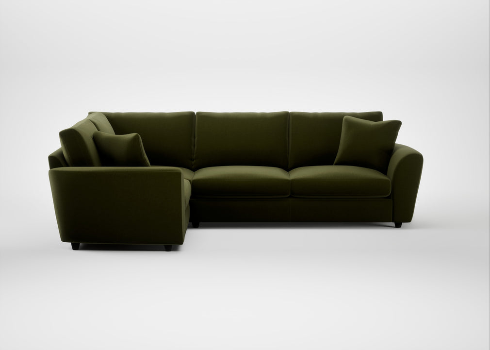 Snooze Left Hand Facing Corner Sofa Cotton Velvet Evergreen
