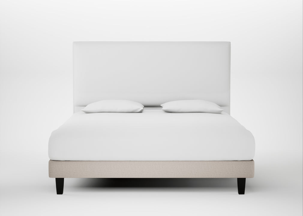Shallow Divan Bed Base Super King / Capelo Linen-Cotton Sesame / Dark Solid Wood