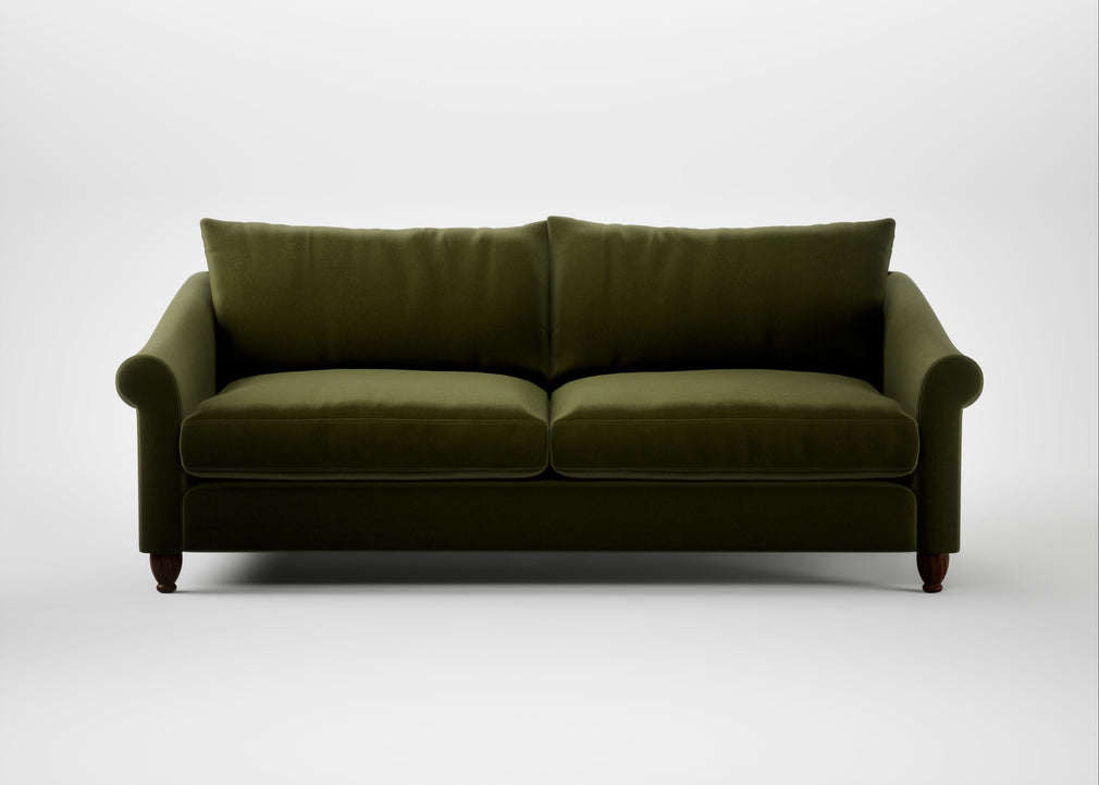 Devon 4 Seater Sofa Cotton Velvet Evergreen / Walnut Stained