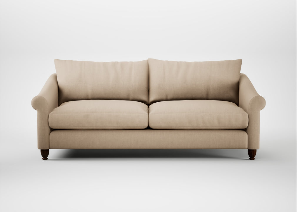 Devon 4 Seater Sofa Smart Cotton Linen Rice / Walnut Stained