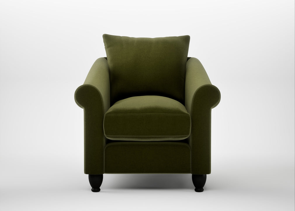 Devon Armchair Cotton Velvet Evergreen / Black