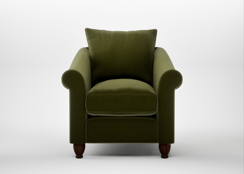 Devon Armchair Cotton Velvet Evergreen / Walnut Stained