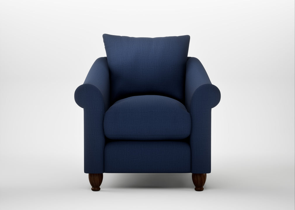 Devon Armchair Smart Cotton Linen Indigo / Walnut Stained