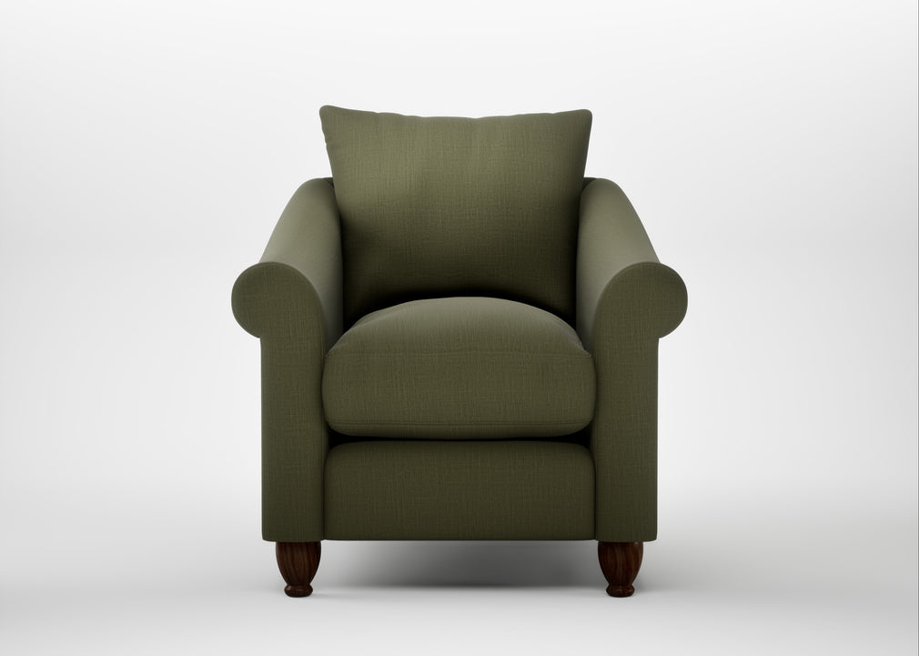 Devon Armchair Smart Cotton Linen Myrtle / Walnut Stained