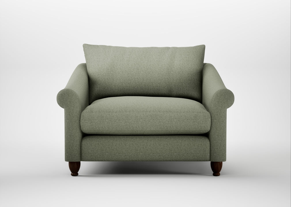 Devon Loveseat Capelo Linen-Cotton Sage / Walnut Stained