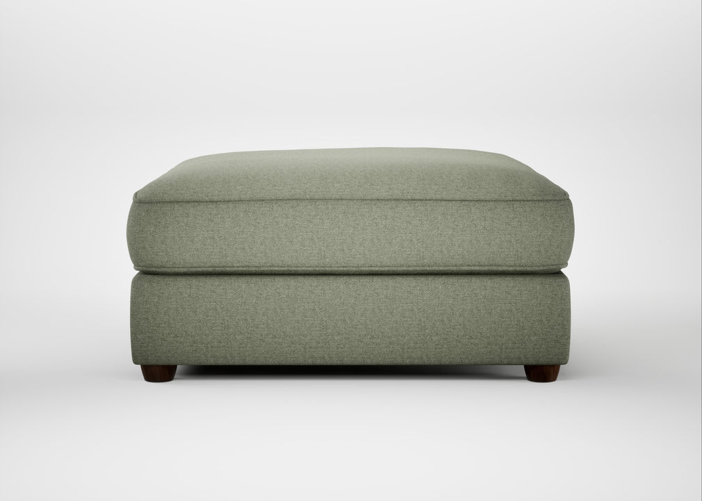 Tailor Square Footstool Capelo Linen-Cotton Sage / Walnut Stained