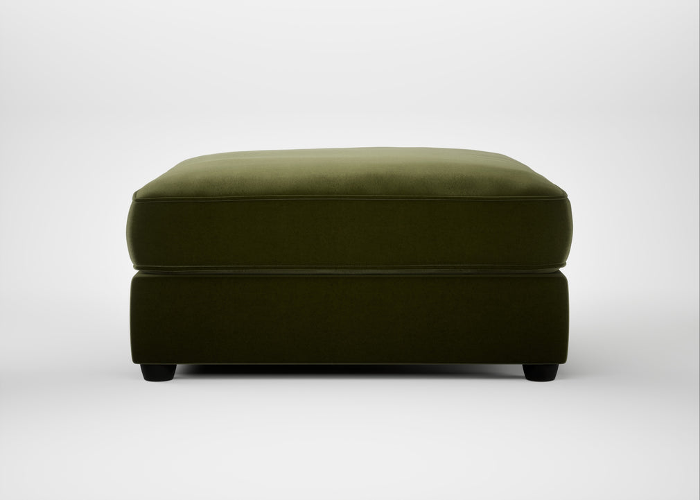 Tailor Square Footstool Cotton Velvet Evergreen / Black