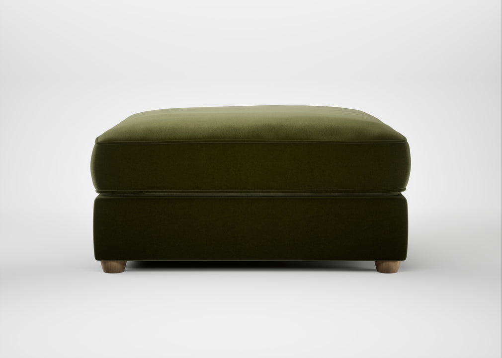 Tailor Square Footstool Cotton Velvet Evergreen / Natural