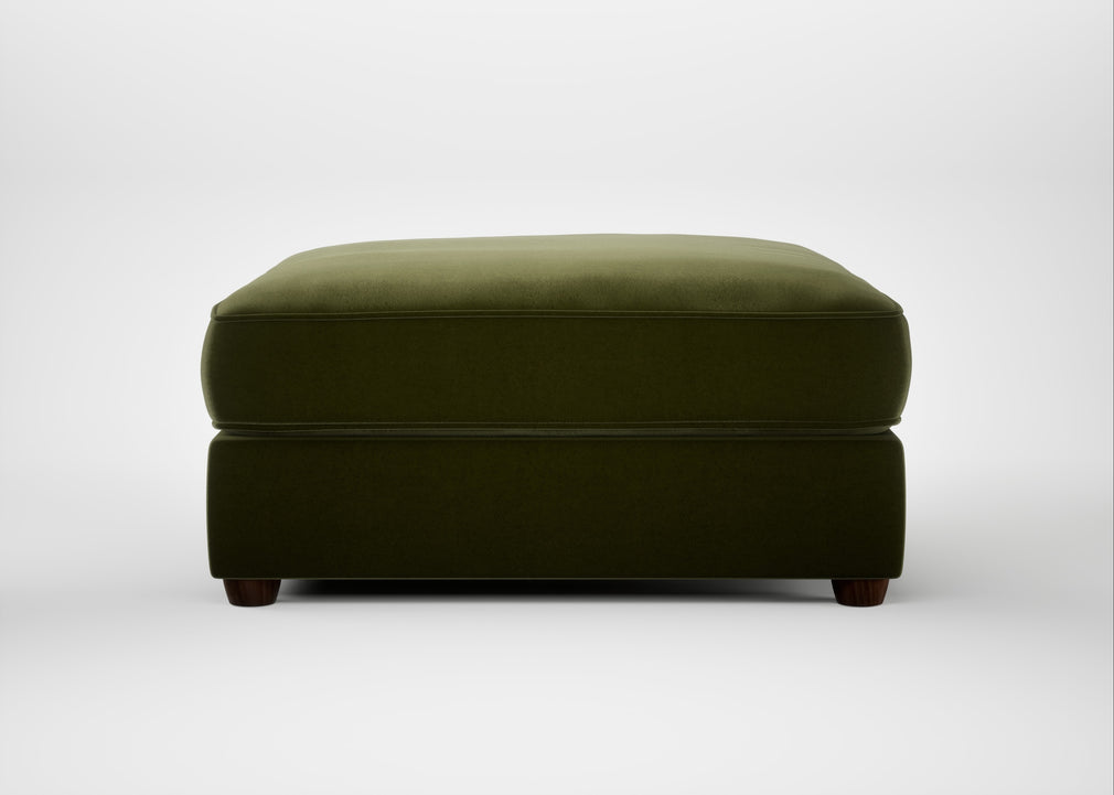 Tailor Square Footstool Cotton Velvet Evergreen / Walnut Stained