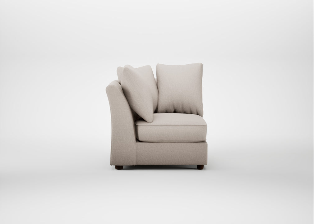 Tailor Curved Right Hand Facing Corner Unit Capelo Linen-Cotton Sesame / Walnut Stained