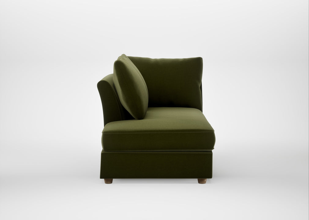 Tailor Left Hand Facing Chaise Unit Cotton Velvet Evergreen / Natural