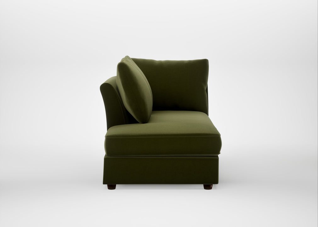 Tailor Left Hand Facing Chaise Unit Cotton Velvet Evergreen / Walnut Stained