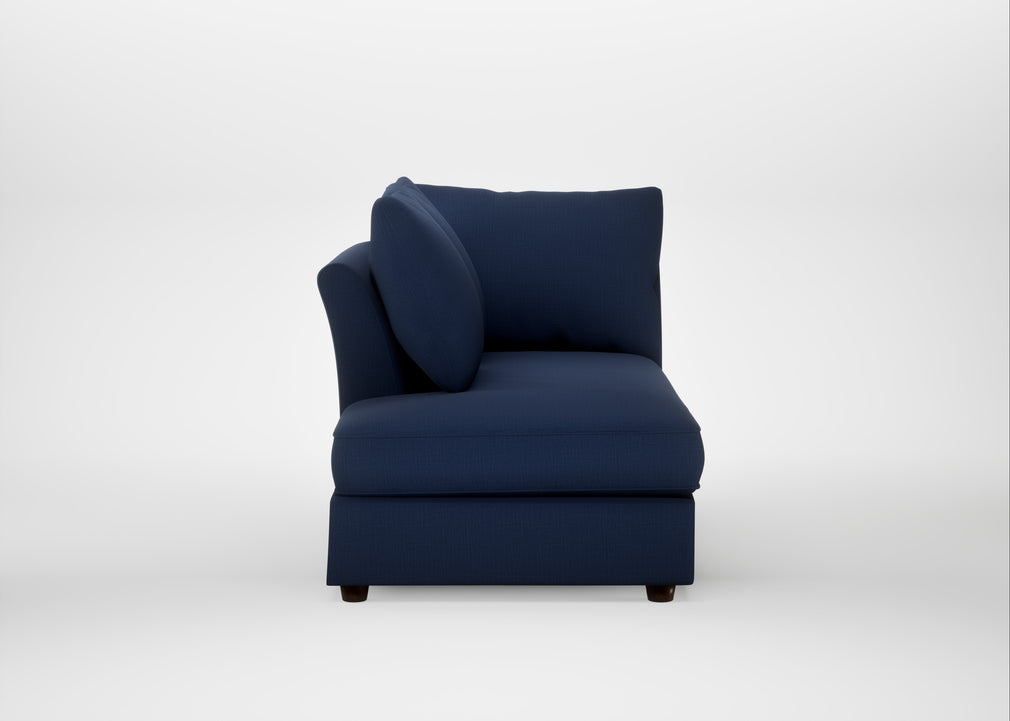 Tailor Left Hand Facing Chaise Unit Smart Cotton Linen Indigo / Walnut Stained
